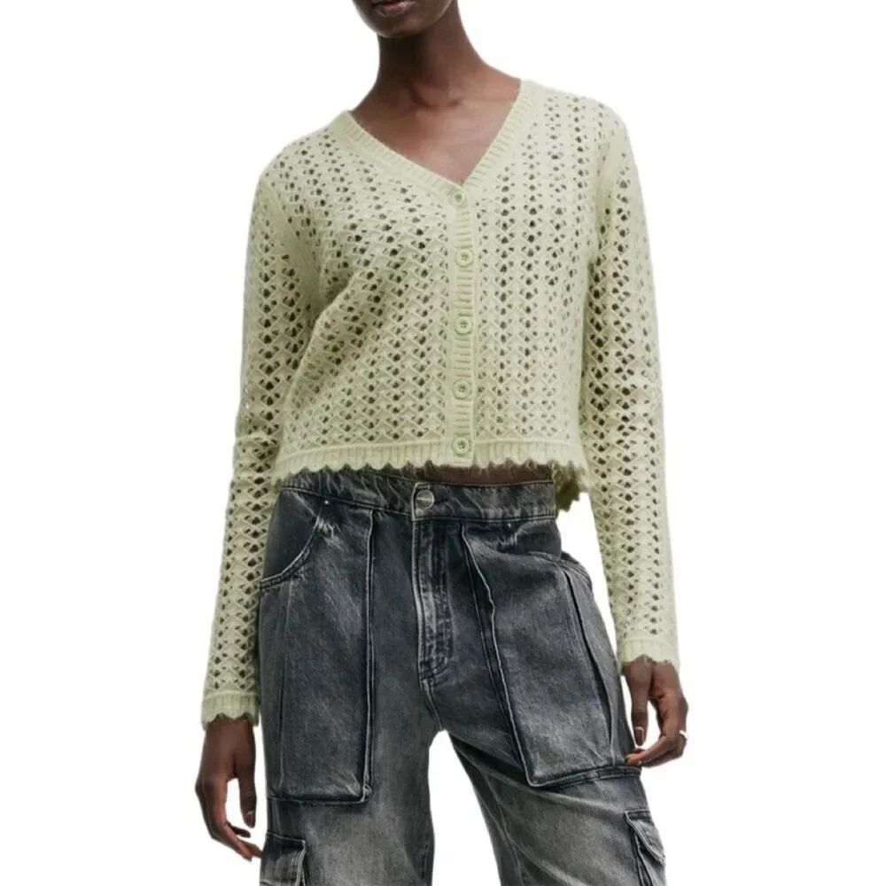 NWT Allsaints Vivienne open stitch cardigan in earth green Size L